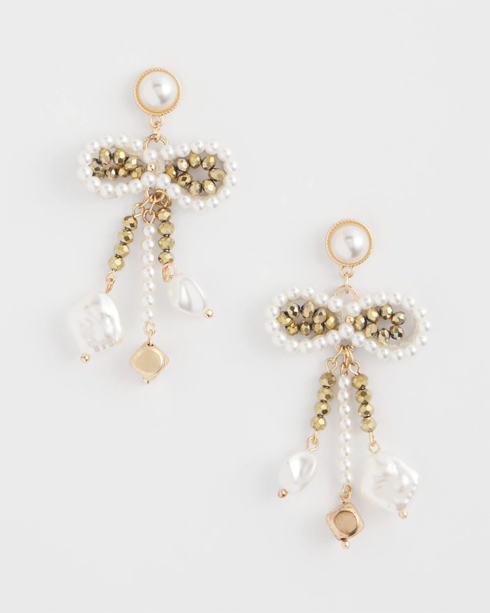 No Droop® Faux Pearl Bow Drop Earrings