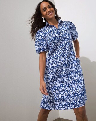 Poplin Ikat Balloon Sleeve Dress