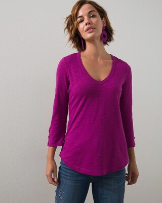 3/4 Sleeve Rib Detail Slub Tee