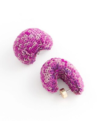 No Droop® Purple Sequin Huggie Earrings click to view larger image.