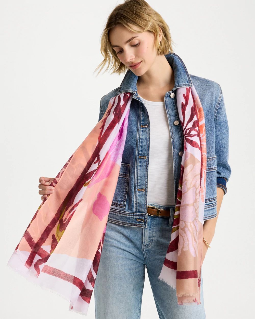 Coral Motif Oblong Scarf click to view larger image.