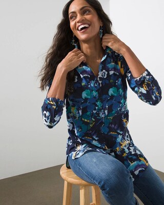 No-Iron Stretch Floral Print Tunic