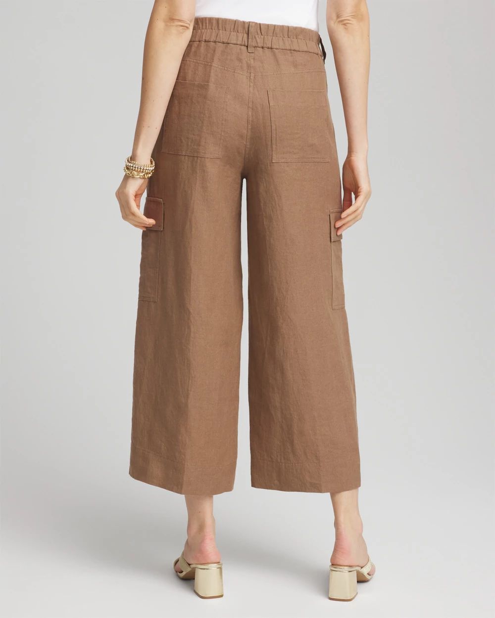 Linen Cargo Wide-Leg Cropped Pants
