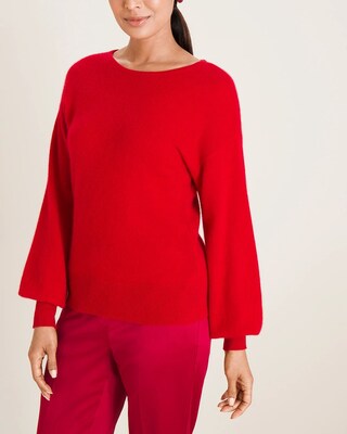 Cashmere Bishop-Sleeve Sweater