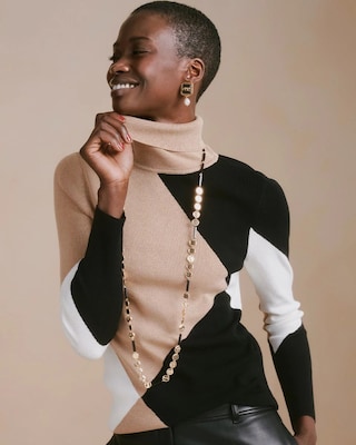 Intarsia Ella Colorblock Turtleneck Sweater