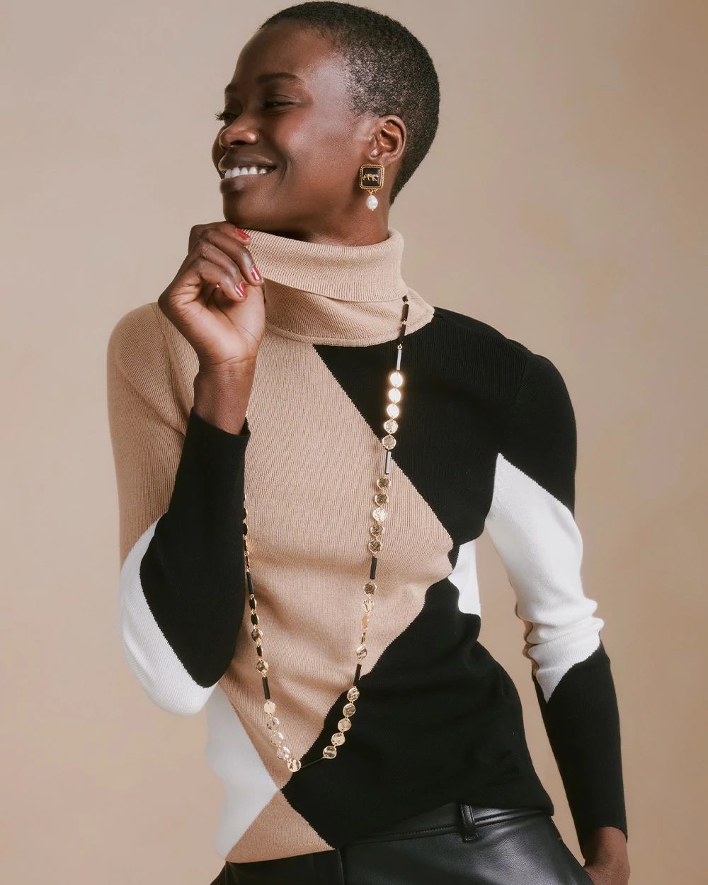 Intarsia Ella Colorblock Turtleneck Sweater