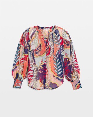 Pintuck Detail Artisan Print Top