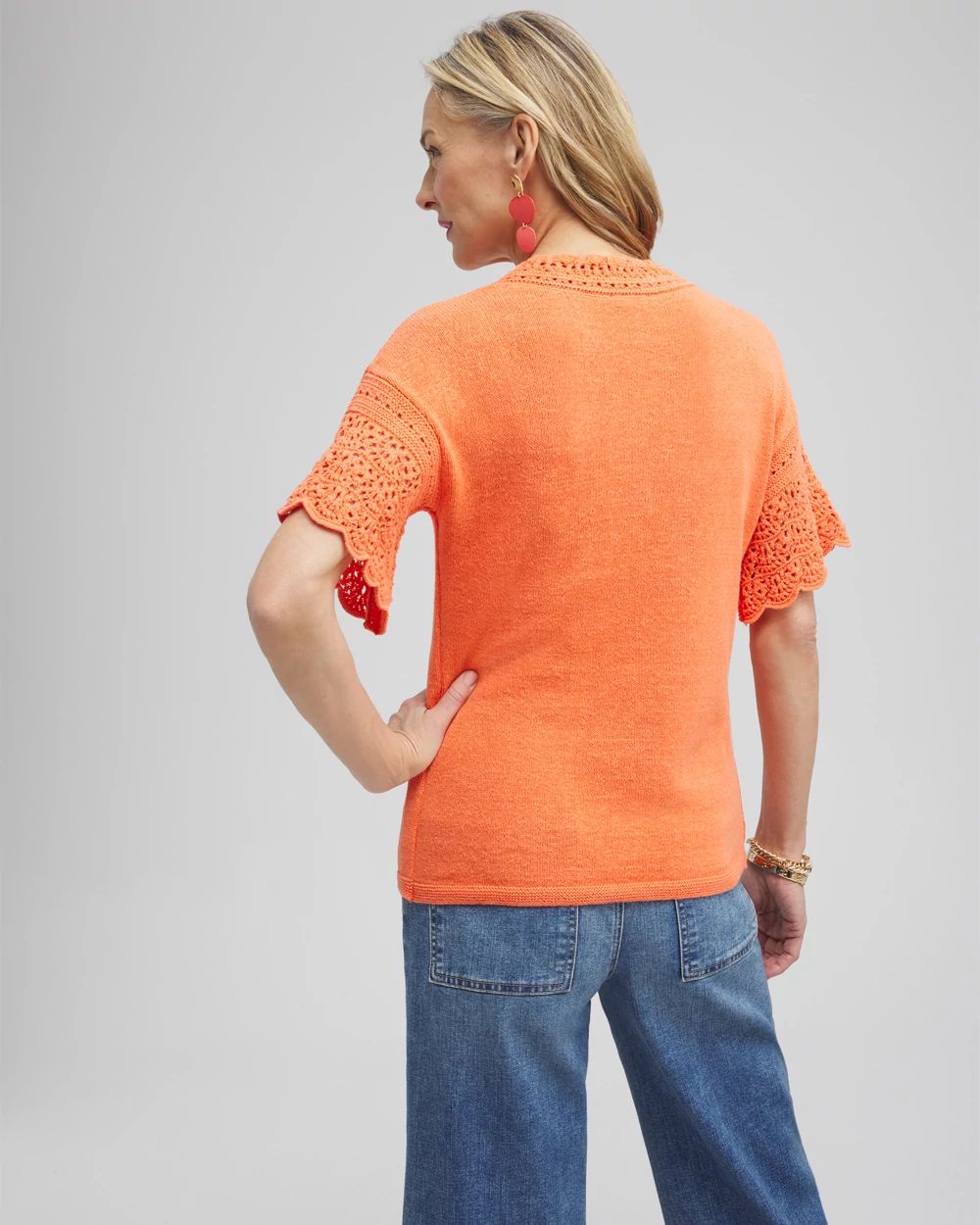 Pointelle Knit Pullover Sweater