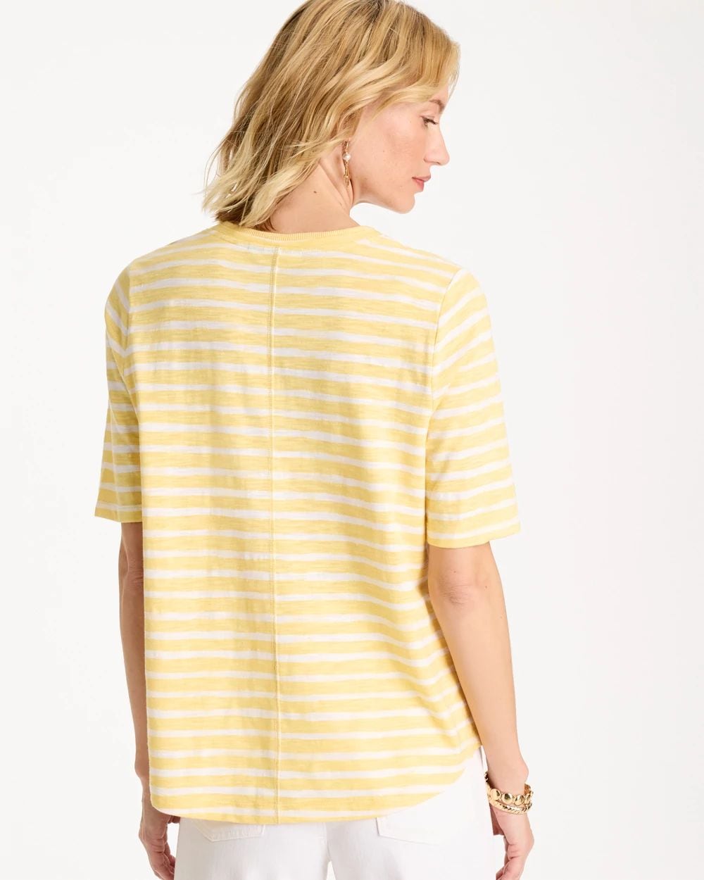 Striped Cotton Slub V-Neck Tee click to view larger image.