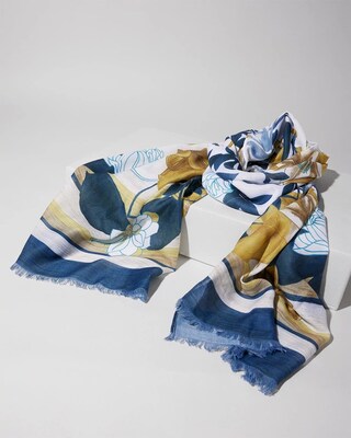 Navy Print Oblong Scarf