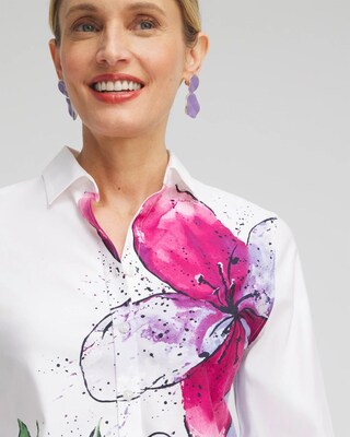 No Iron™ Stretch Floral 3/4 Sleeve Shirt