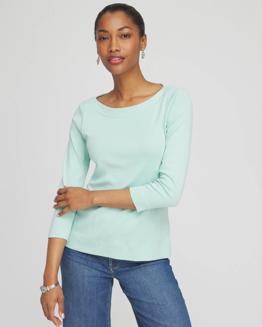 3/4 Sleeve Bateau Neck Tee