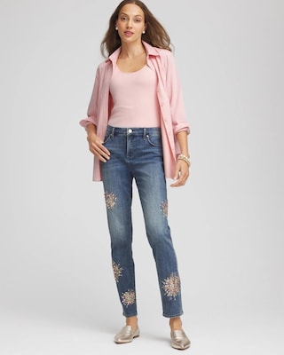 Embellished Starbursts Girlfriend Slim Ankle Jeans click to view larger image.