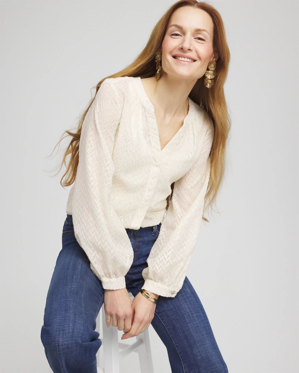 Chevron Blouson Sleeve Blouse