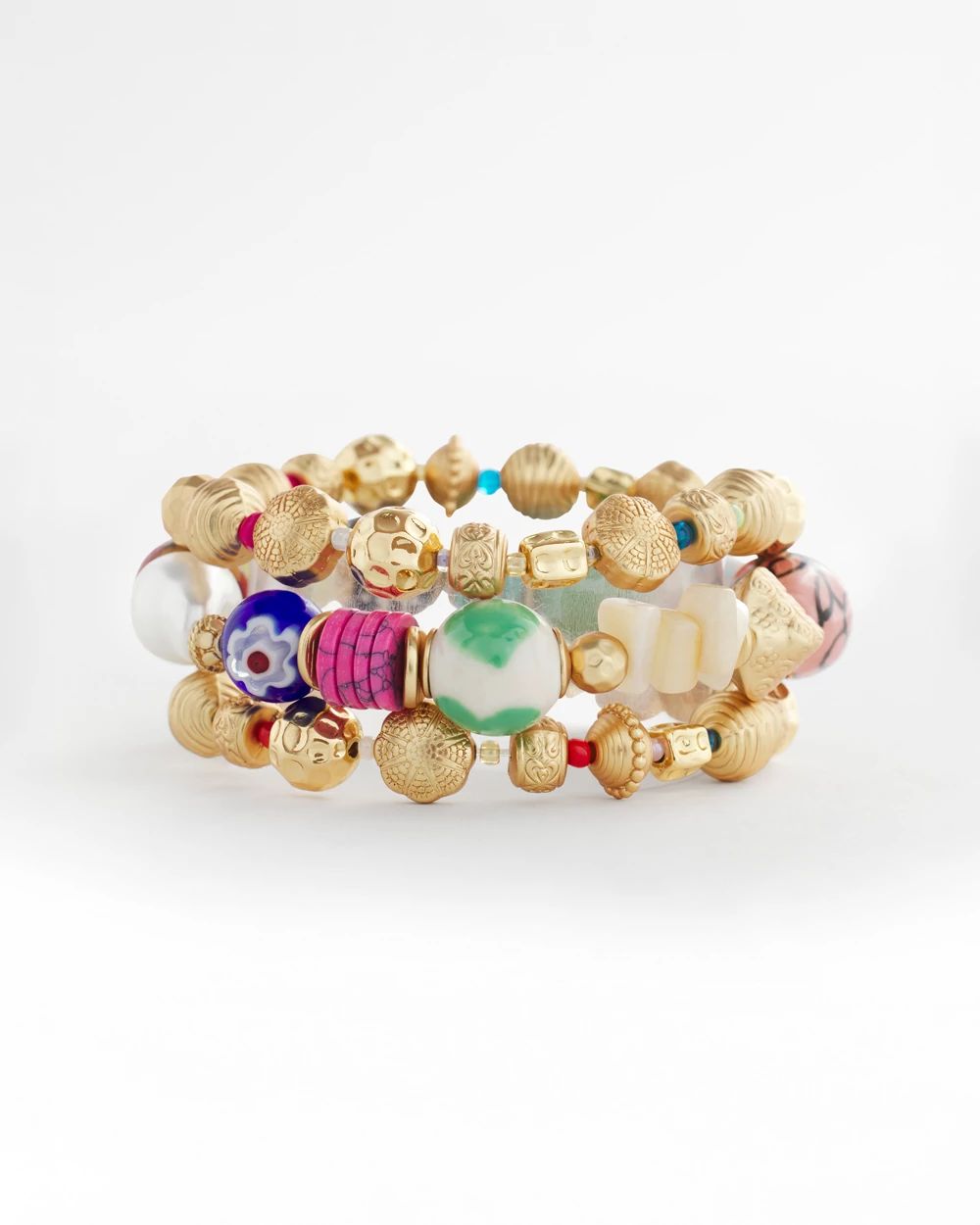 Shell & Pearl Stretch Set of Three Bracelets