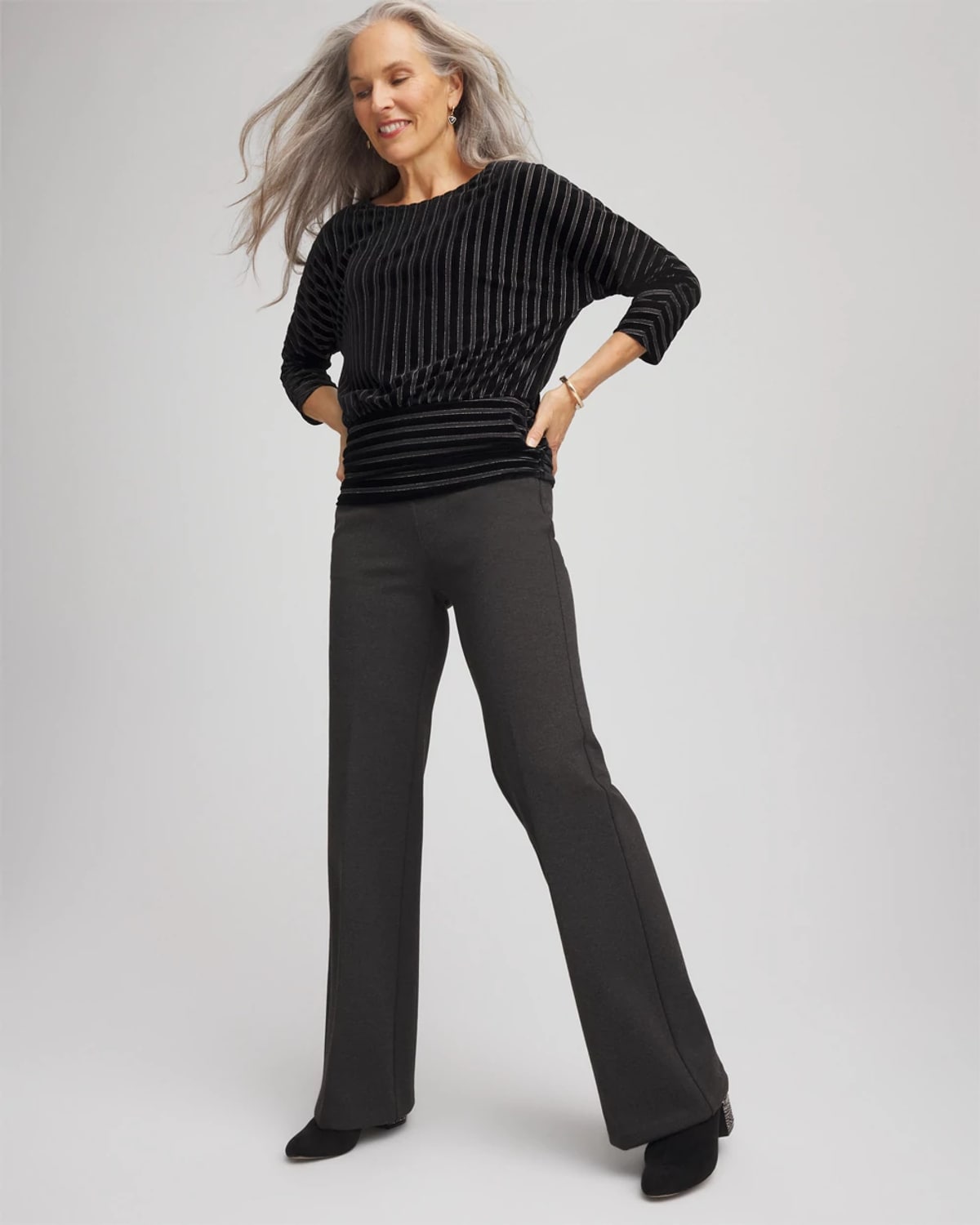 Chico's Juliet Wide Full-length Ponte Pants In Gray In Gray
