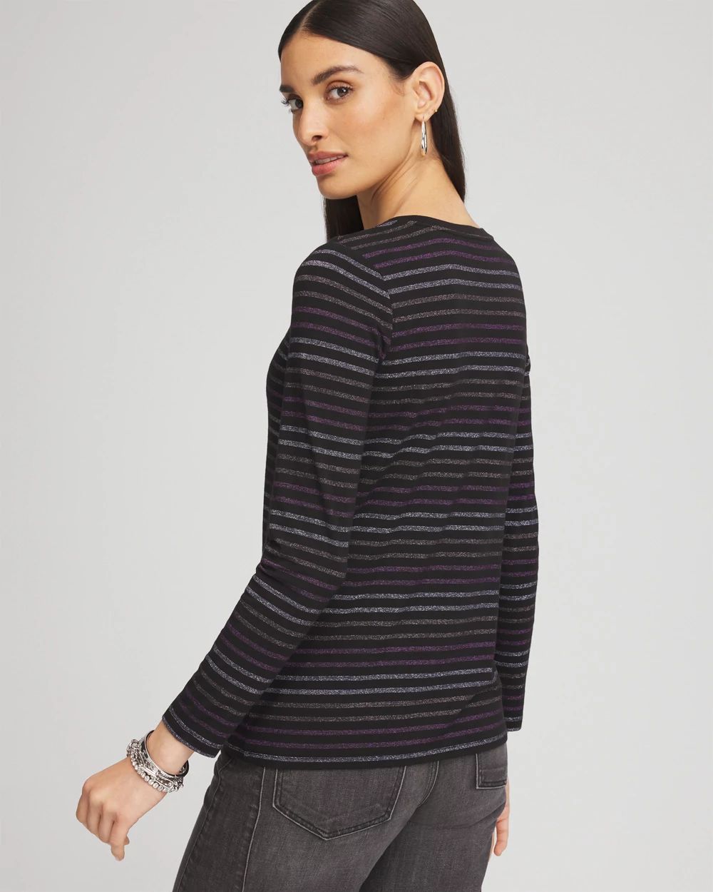 Touch of Cool™ Lurex Stripe Long Sleeve Layering Tee click to view larger image.