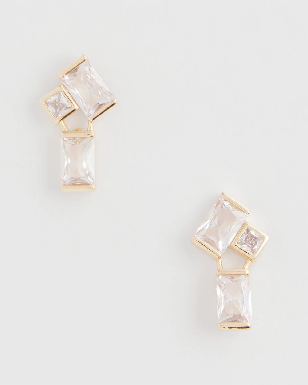 Emerald Cut Goldtone Cluster Stud Earrings