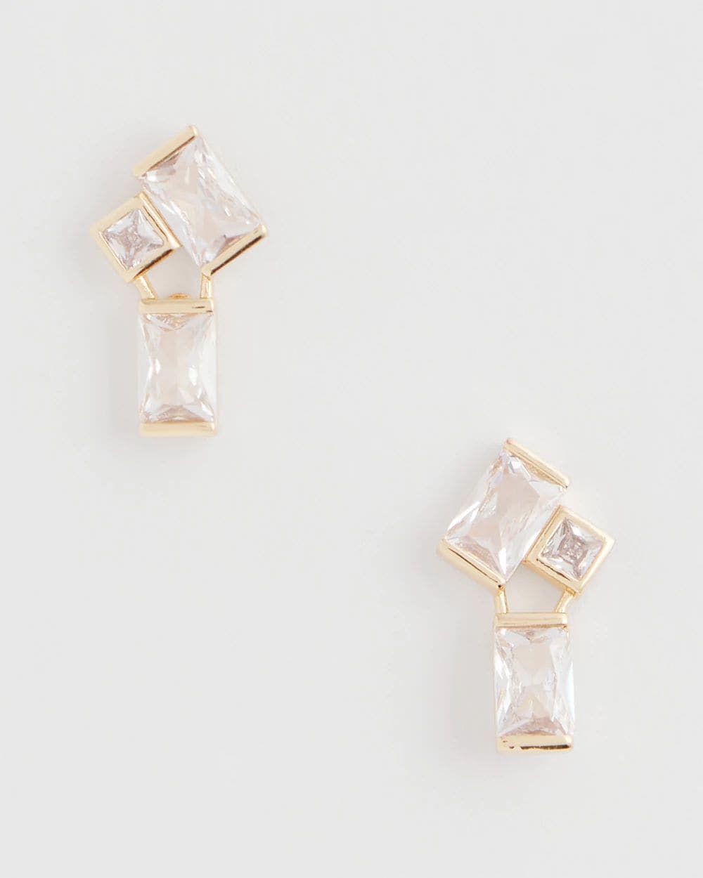 Emerald Cut Goldtone Cluster Stud Earrings