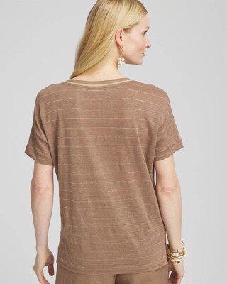 Striped Sweater Trim Linen Tee click to view larger image.