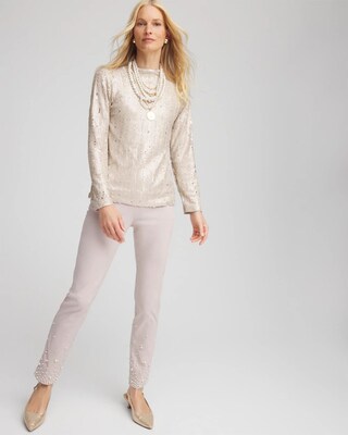 Brigitte Faux Pearl Slim Ankle Pants click to view larger image.