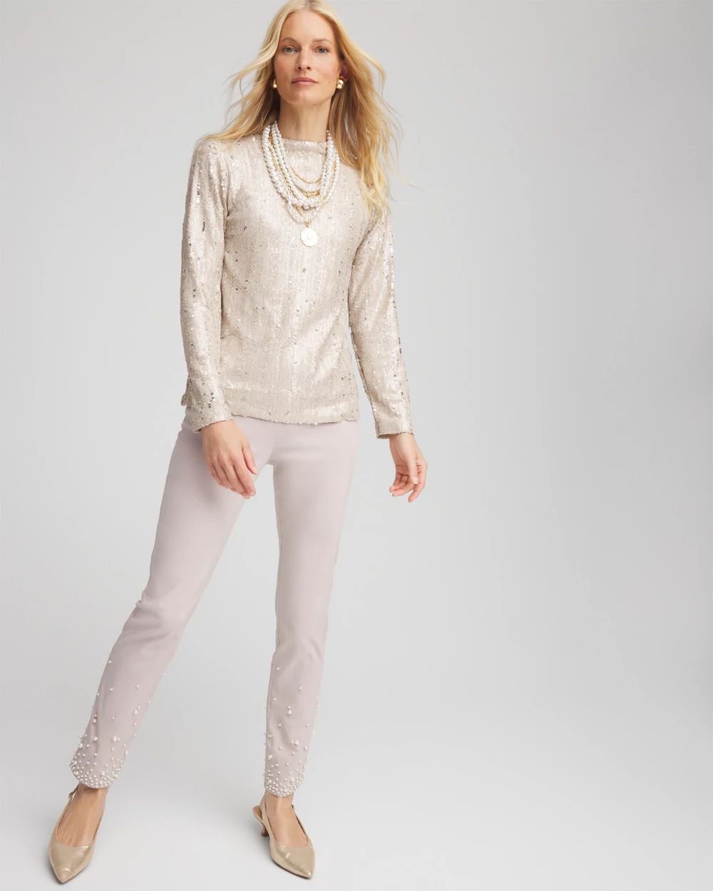 Petite Brigitte Faux Pearl Slim Ankle Pants