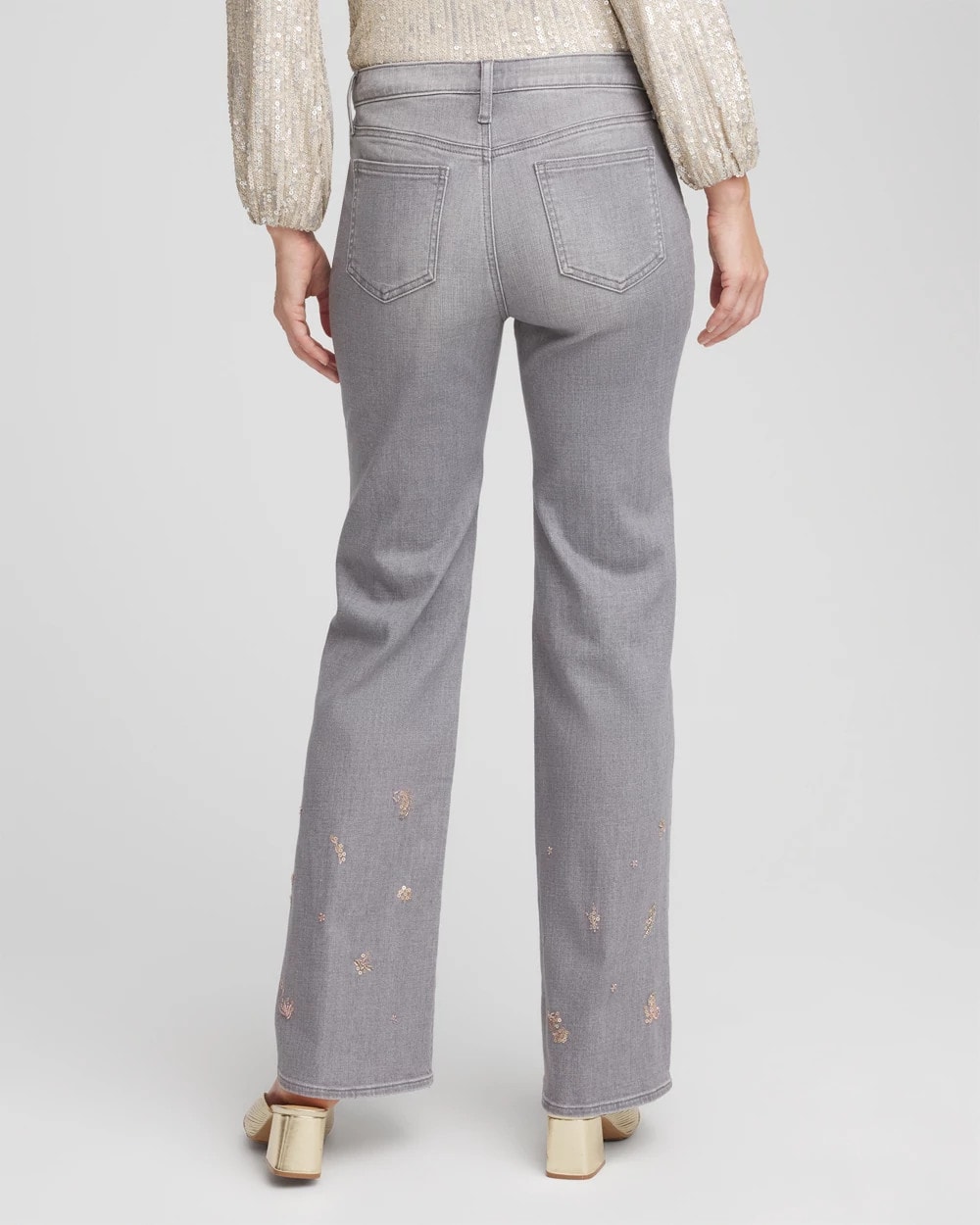 Rose Gold Embellished Girlfriend Flared Jeans
