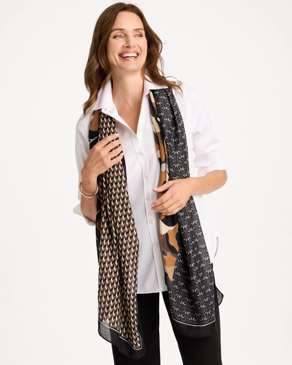 Woven Floral Patchwork Oblong Scarf click to view larger image.