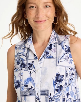 Cotton-Blend Classic Printed Sleeveless Shirt click to view larger image.