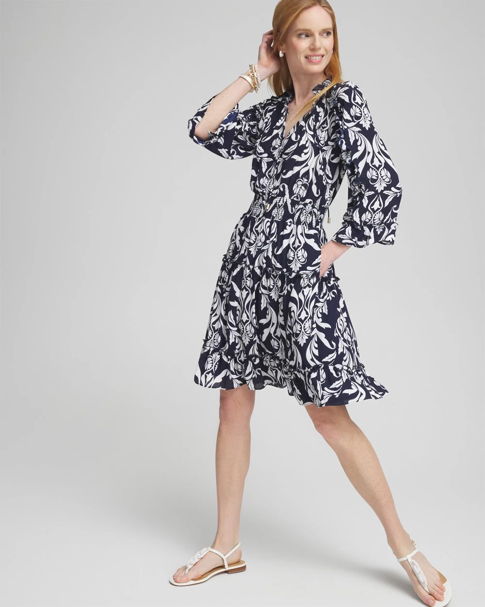 Scrolls Ruffle Bell Sleeve Dress click to view larger image.