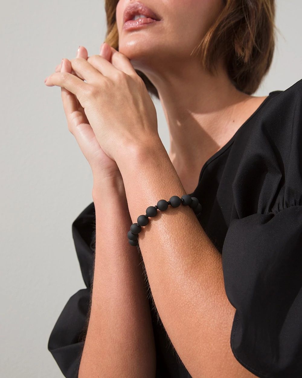Black Matte Beaded Stretch Bracelet