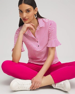 Zenergy® UPF Knit Stripe Ruffle Polo click to view larger image.