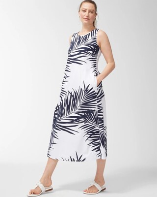 Palm Print Back Tier Midi Dress