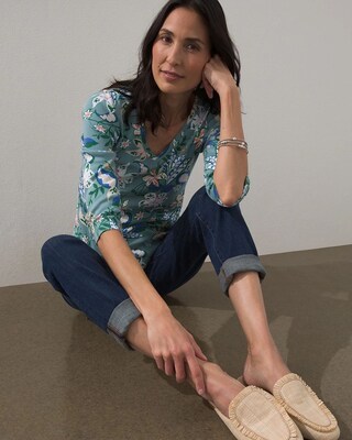Pima Floral V-Neck Tee