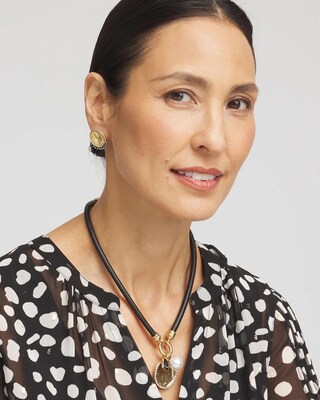 Black Leather Collar Charm Necklace