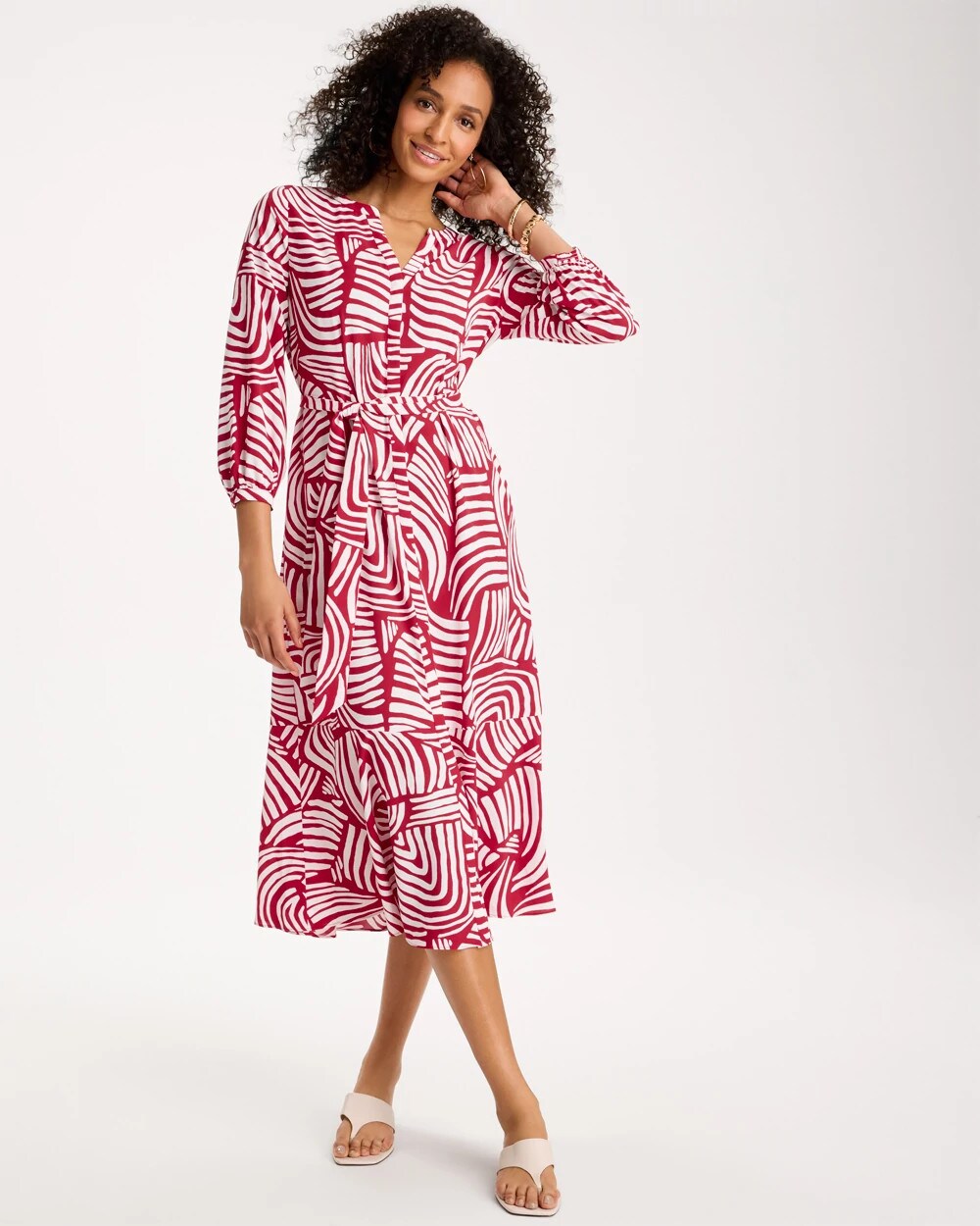 chico's shirt dress Women's Printed Midi Shirt Dress in Cherry Lush size 4/6-Small