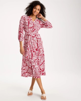 Printed Ruffle-Sleeved Midi Dress