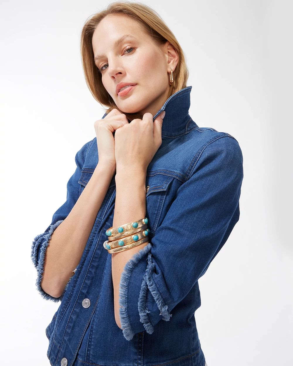 Triple Fray Sleeve Denim Jacket