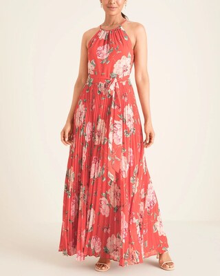 Eliza J Sleeveless Halter-Neck Pleated Maxi Dress