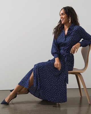 Godet Dot Print Maxi Shirt Dress