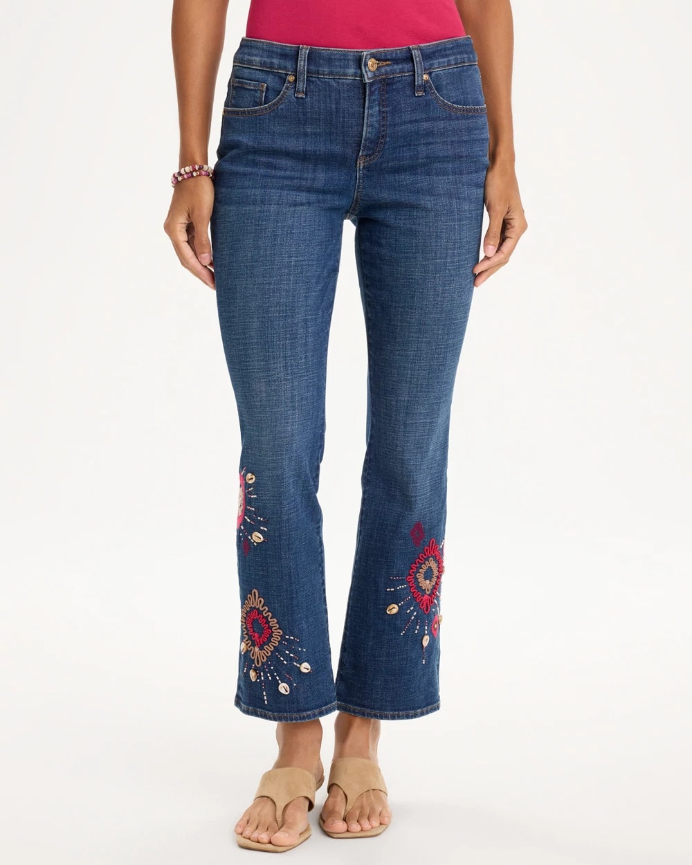 Girlfriend Tropical Soutache Flared Crop Jeans