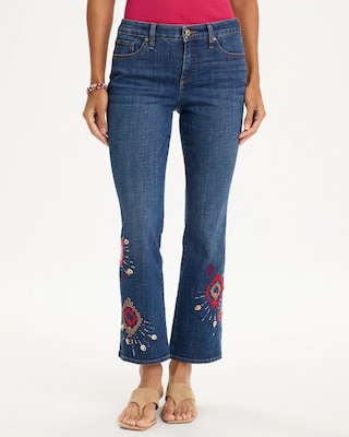 Girlfriend Tropical Soutache Flared Crop Jeans