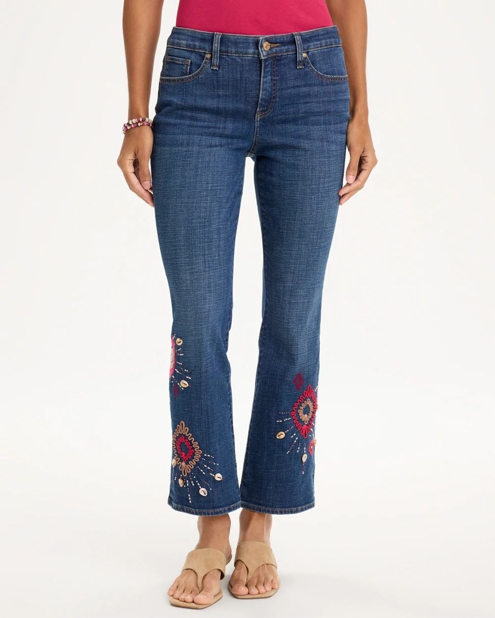 Girlfriend Tropical Soutache Flared Crop Jeans
