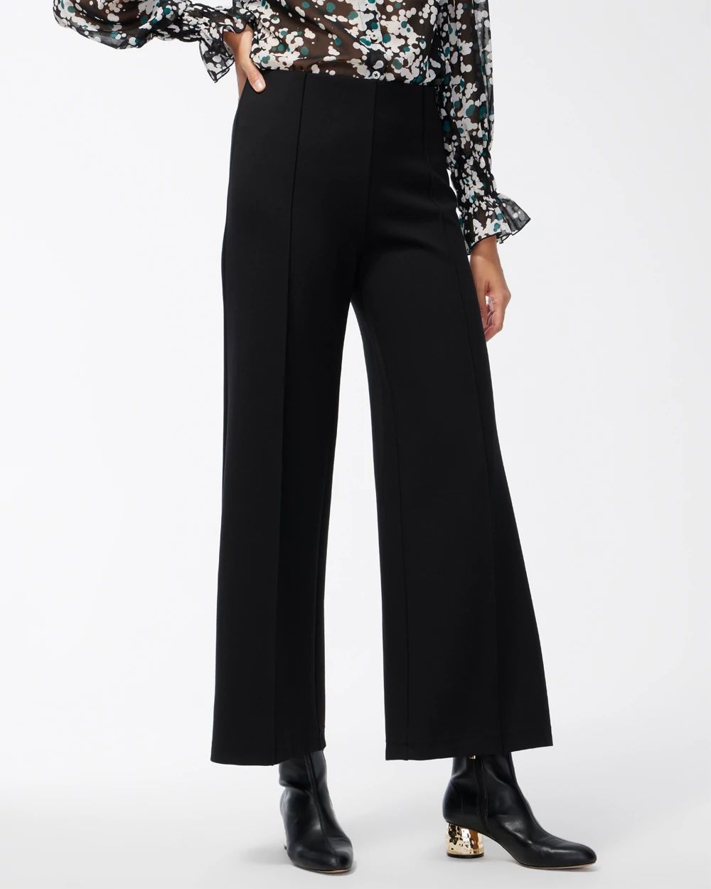 Ponte Pintuck Wide Leg Ankle Pants
