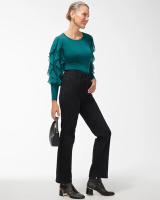 Spun Rayon Teal Ruffle Sleeve Sweater