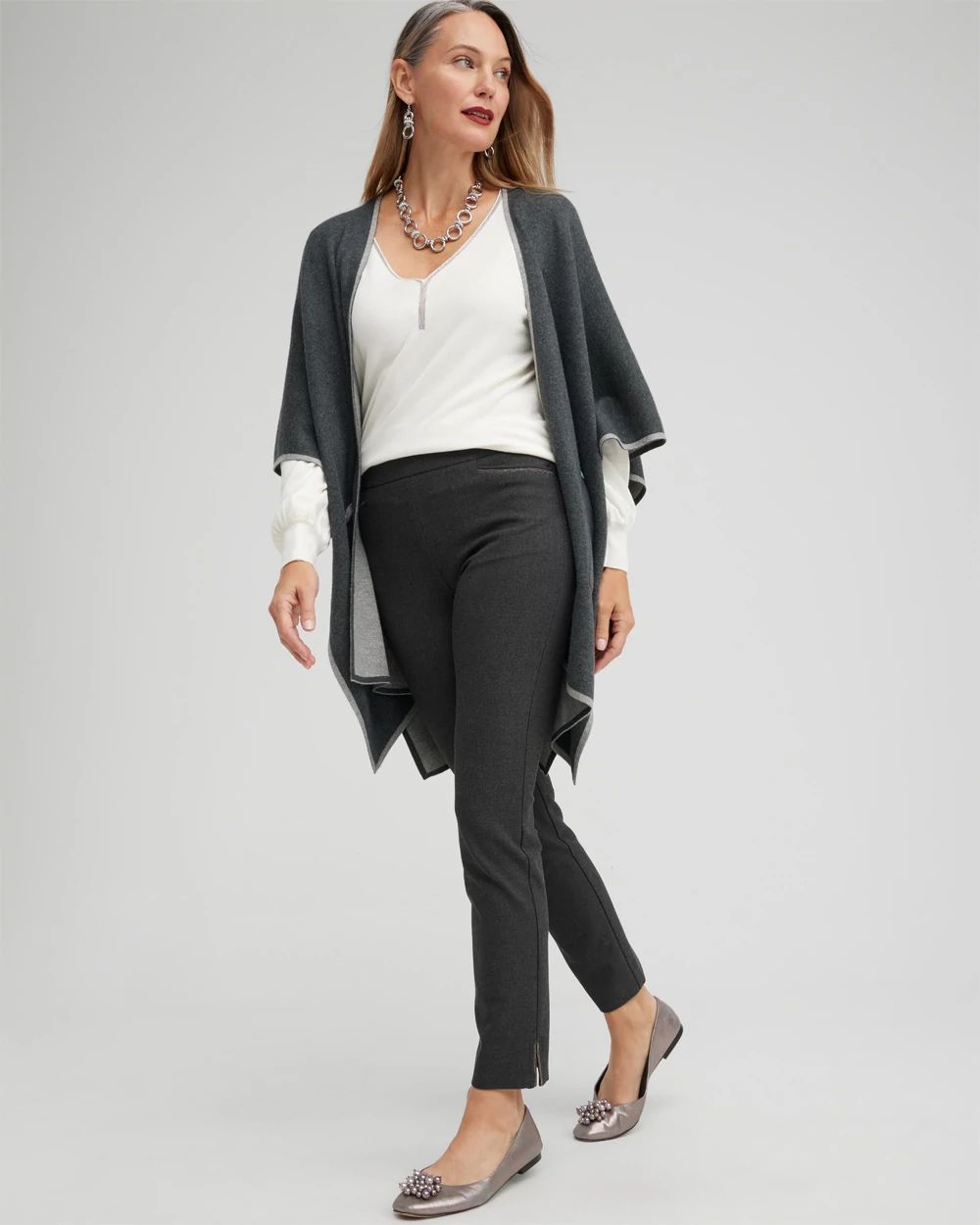 Caviar Trim V-Neck Pullover Sweater