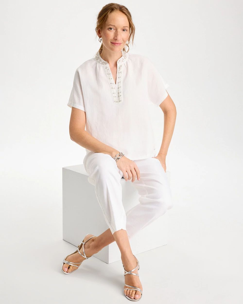 Linen Embellished Popover Top click to view larger image.