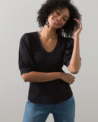 Puff Sleeve Ribbed Henley Tee