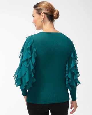 Spun Rayon Teal Ruffle Sleeve Sweater