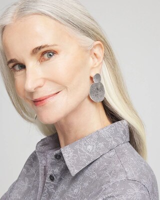 No Droop™ Silver Tone Textured Circle Drop Earrings